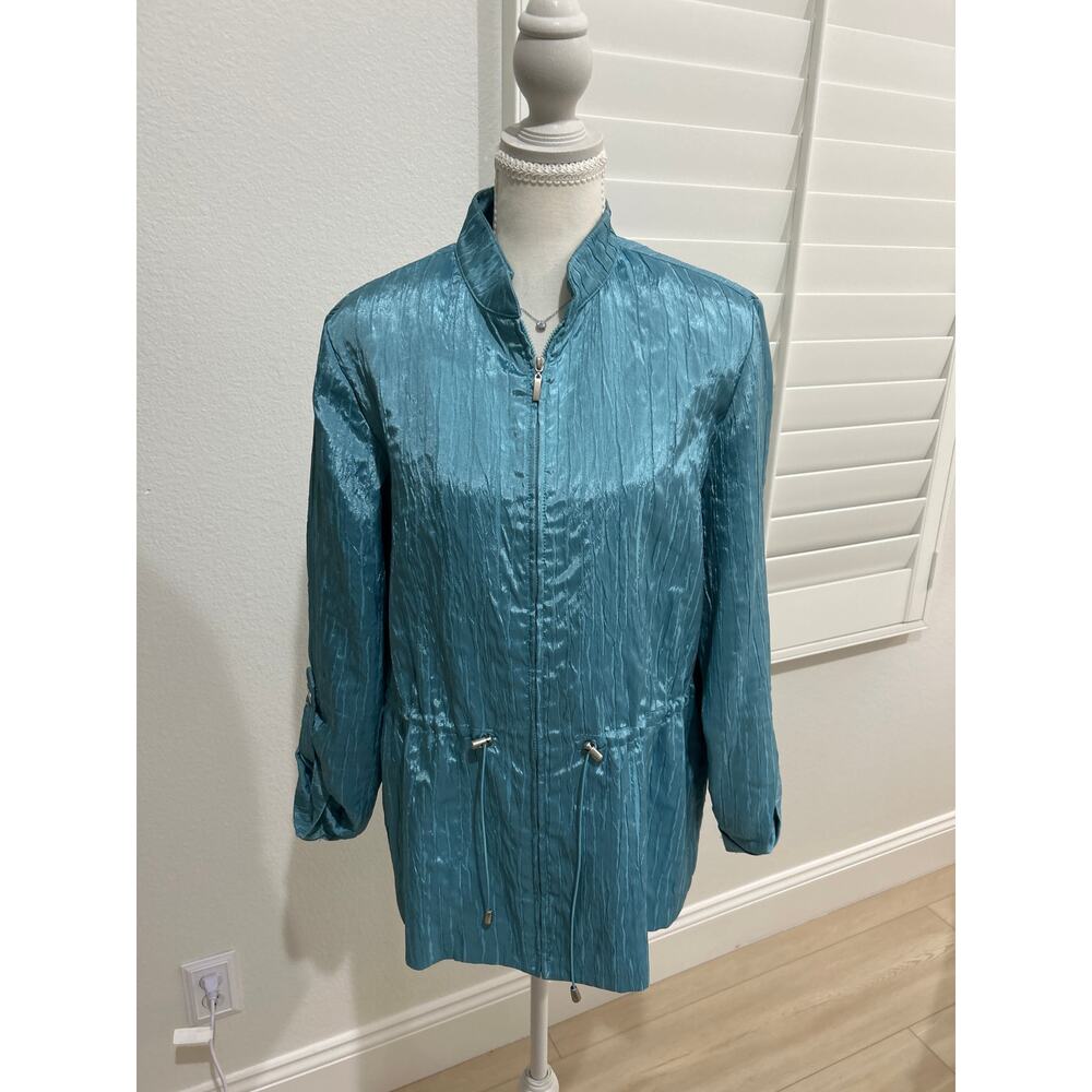 Alfred Dunner Front Zip Jacket Metallic Aqua Size 12